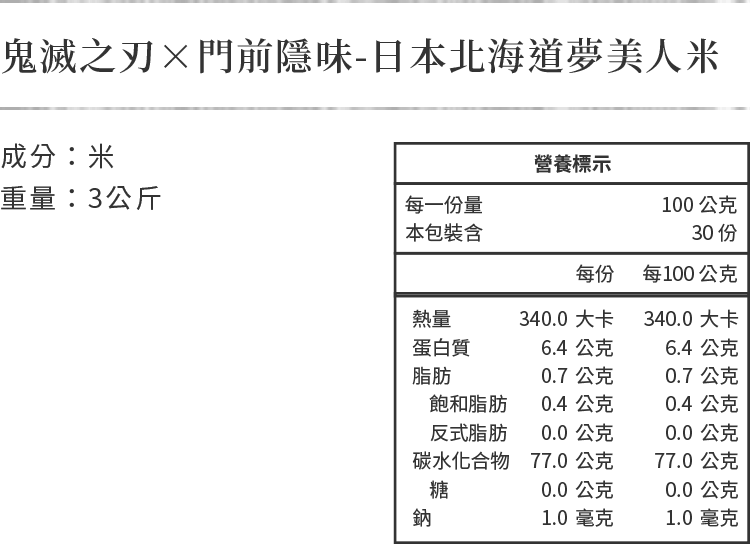 鬼滅之刃×門前隱味-日本北海道夢美人米